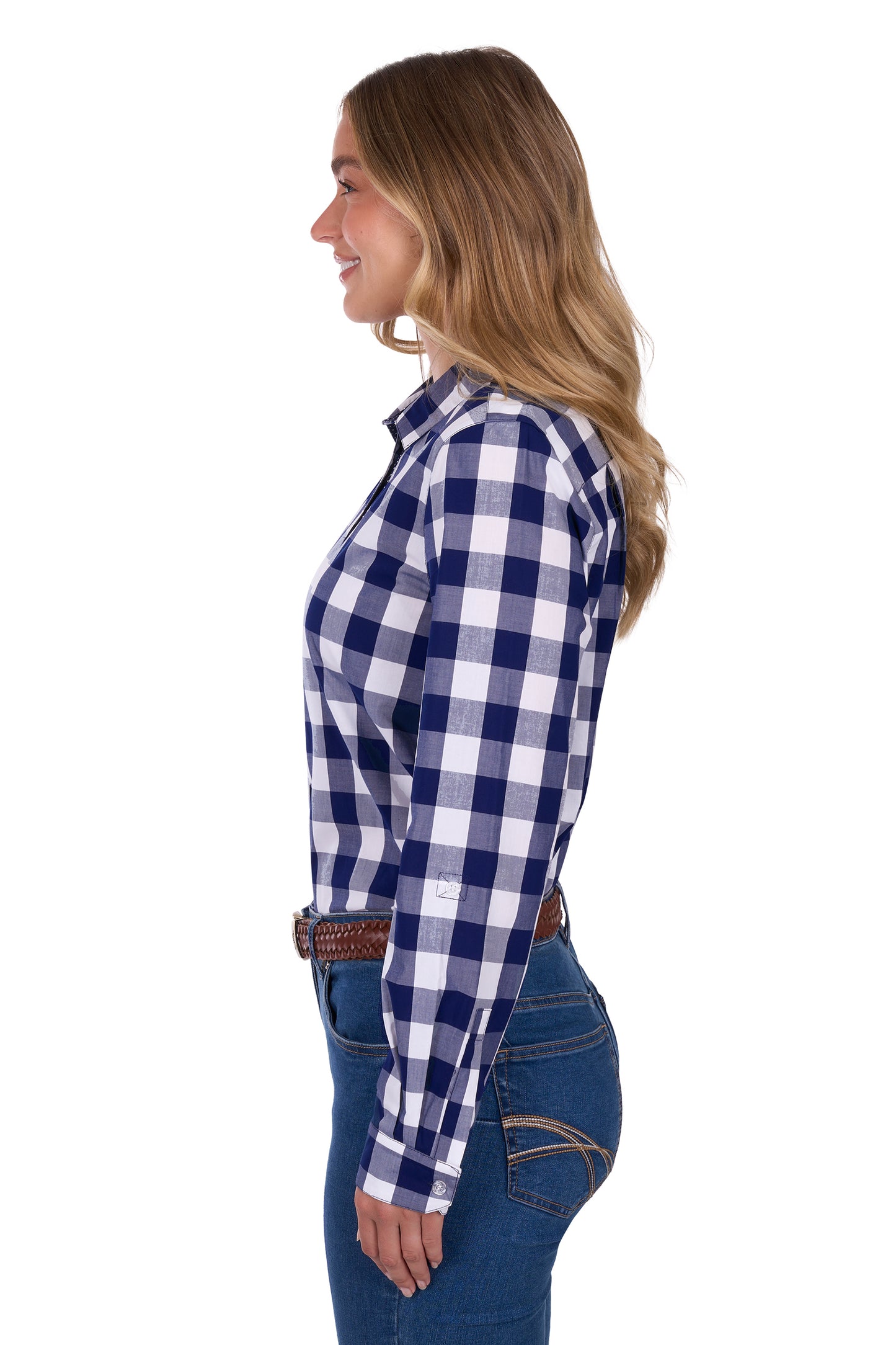 Women's "Scarlet" Shirt - Navy/White Check Long Sleeve