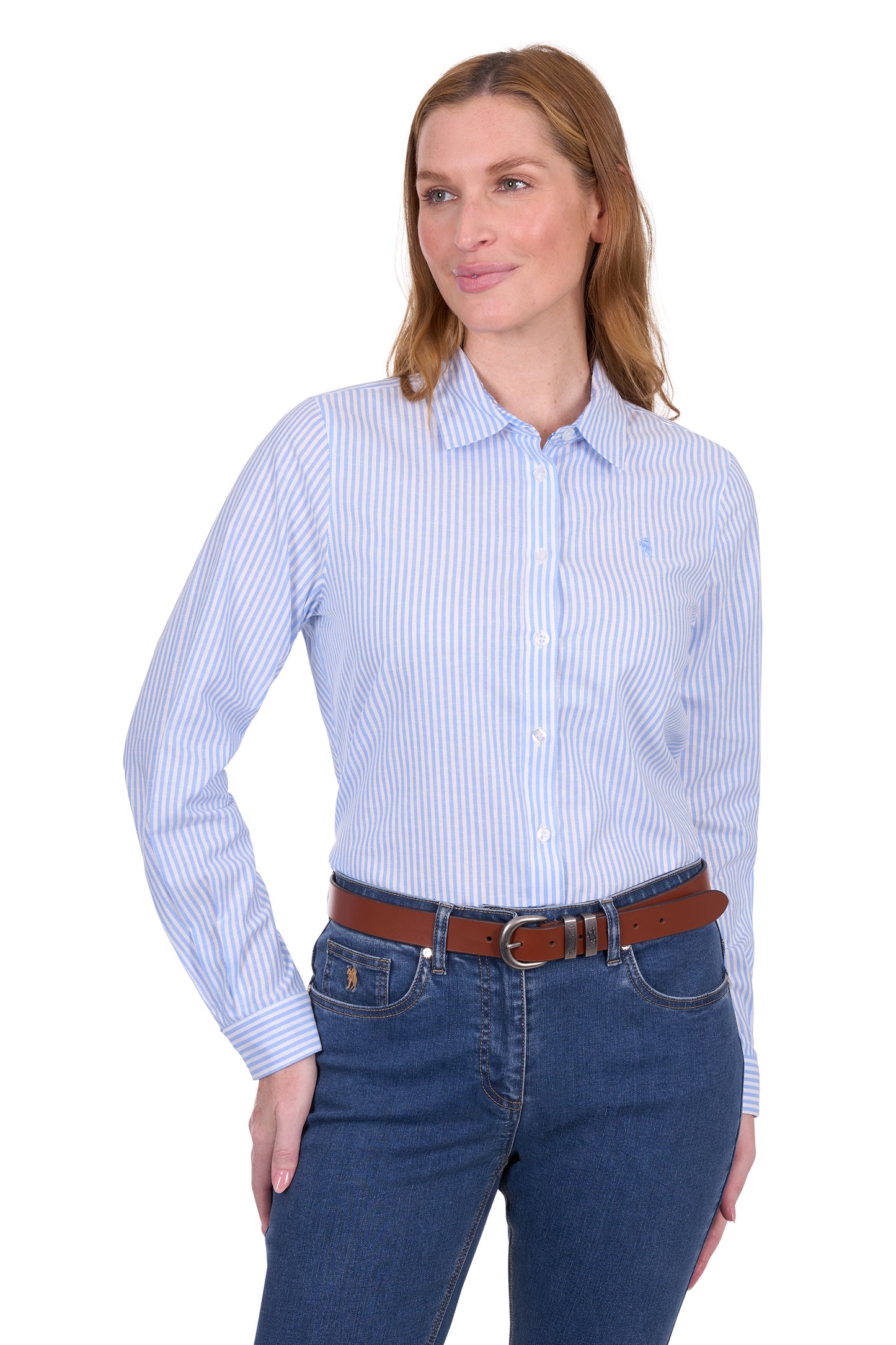 Women's "Laura" Linen Blend Yarn Dyed Stripe Shirt – Lightweight Breathable Country Casual