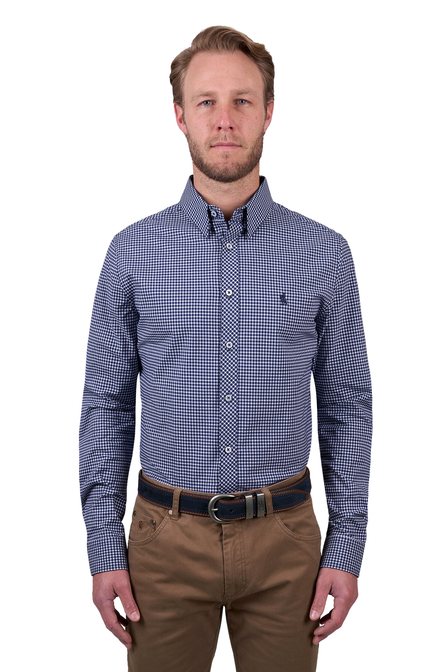 Mens 'Brock' Tailored Navy/White Check Shirt