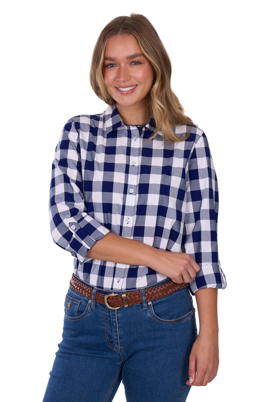 Women's "Scarlet" Shirt - Navy/White Check Long Sleeve