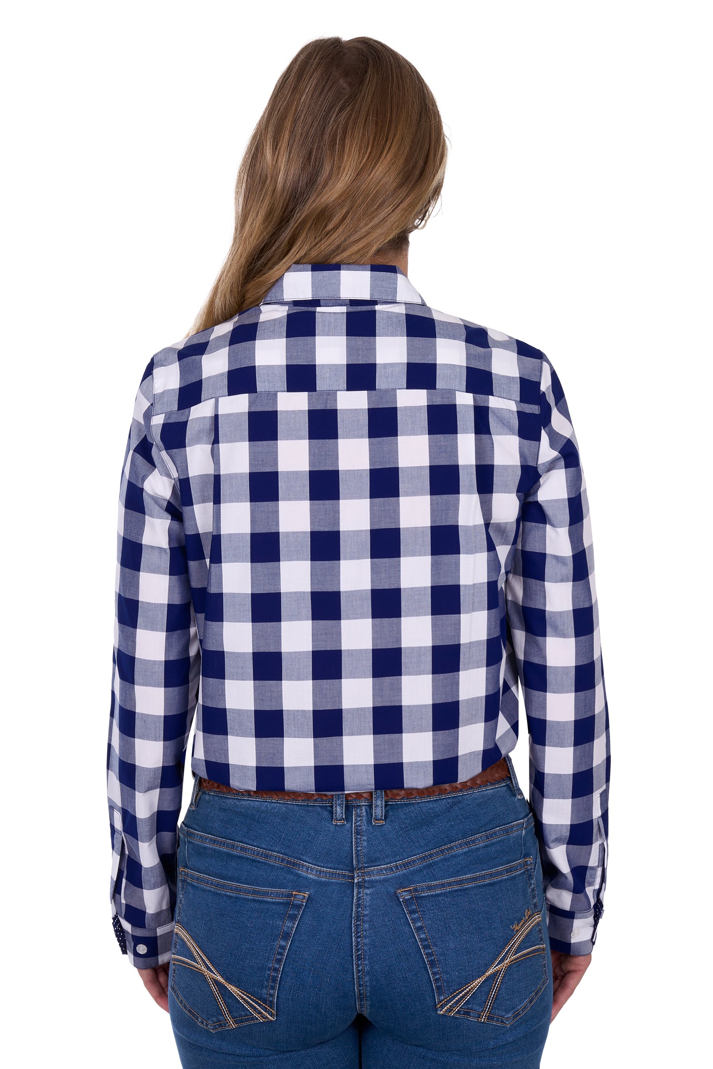 Women's "Scarlet" Shirt - Navy/White Check Long Sleeve